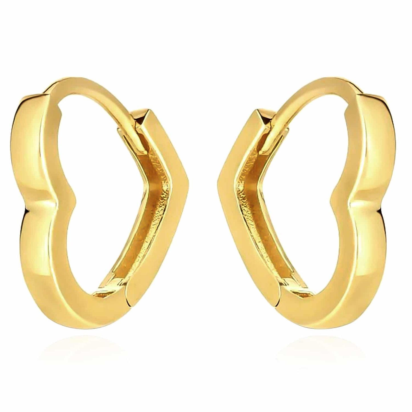 14K Real Gold Heart Snap Closure Huggie Hoop Earrings 13mm