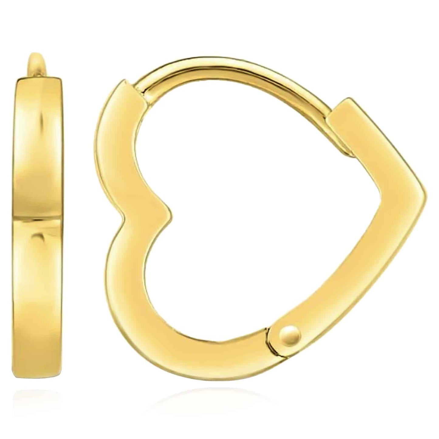 14K Real Gold Heart Snap Closure Huggie Hoop Earrings 13mm