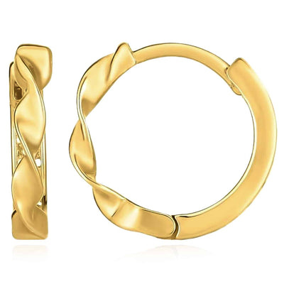 14K Gold Twisted Snap Huggie Hoop Earrings 14mm - WJD Exclusives