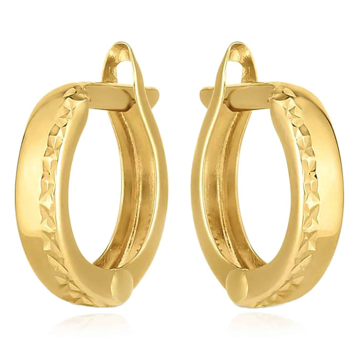 14K Gold Textured & Polished Dual Finish Huggie Hoop Earrings 10mm - WJD Exclusives
