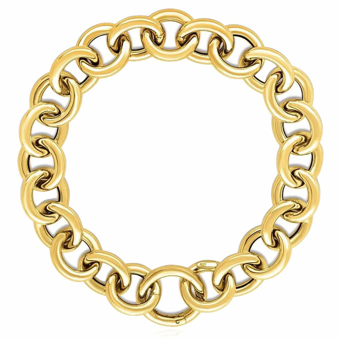 14K Yellow Gold 11.6mm Chunky Round Bracelet (Solid Links) 7.5" - WJD Exclusives