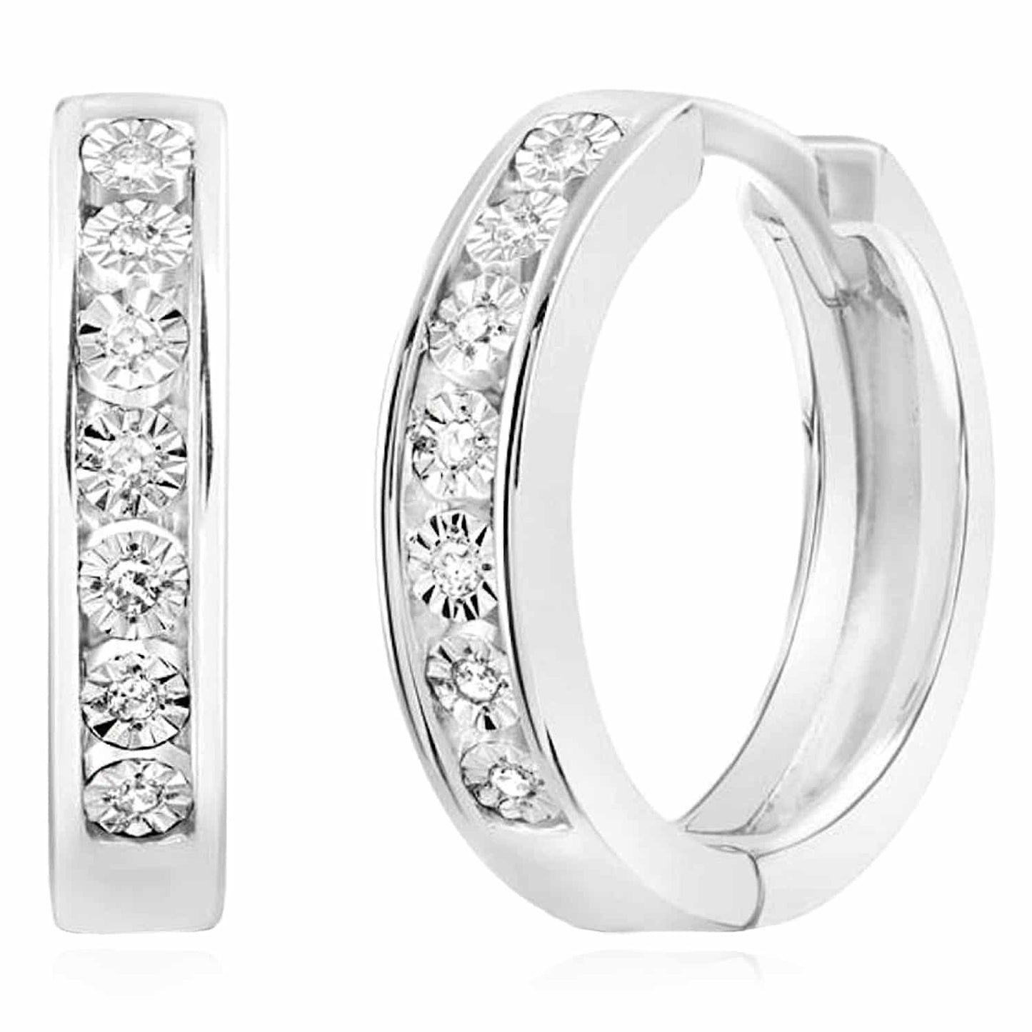 0.05CTW Real Diamond Sterling Silver Hoop Earrings 16.3mm