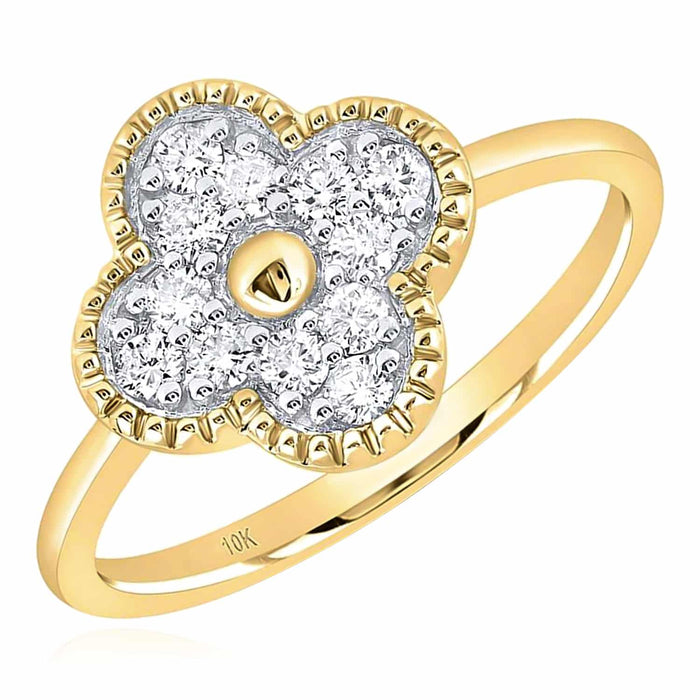 0.33CTW Natural Diamond 10K Gold Yellow White Rose Clover Leaf Ring - WJD Exclusives