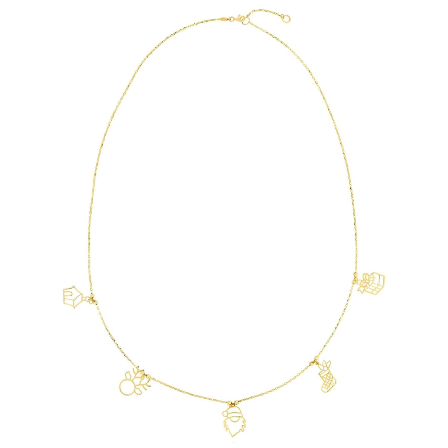 14K Real Gold Holiday Festive Pendant Charms Necklace 14"-18" Adjustable