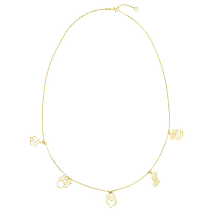 14K Real Gold Holiday Festive Pendant Charms Necklace 14"-18" Adjustable