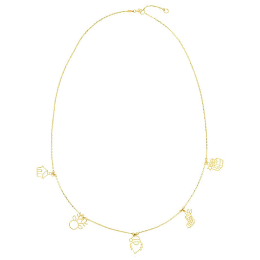14K Real Gold Holiday Festive Pendant Charms Necklace 14"-18" Adjustable