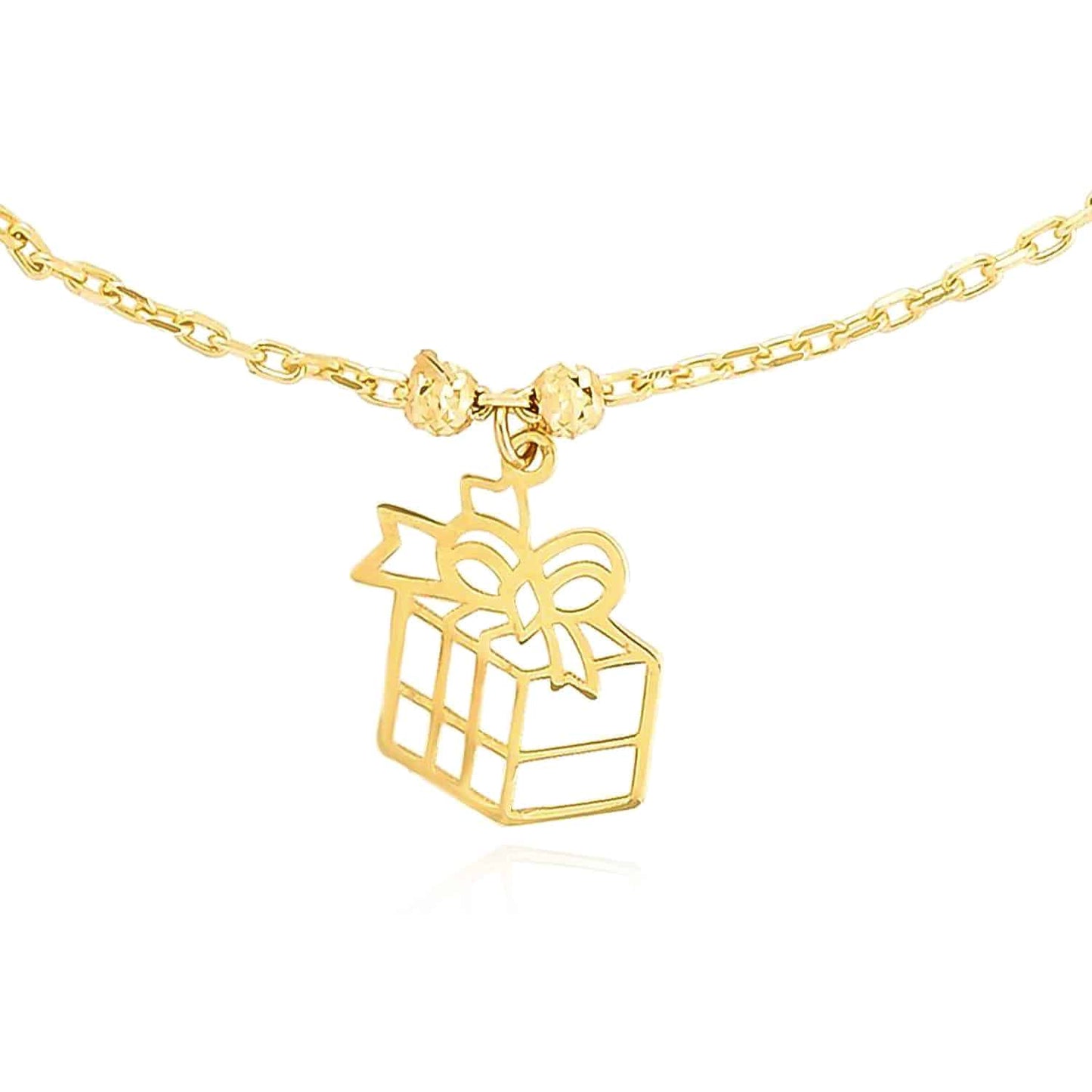 14K Real Gold Holiday Festive Pendant Charms Necklace 14"-18" Adjustable