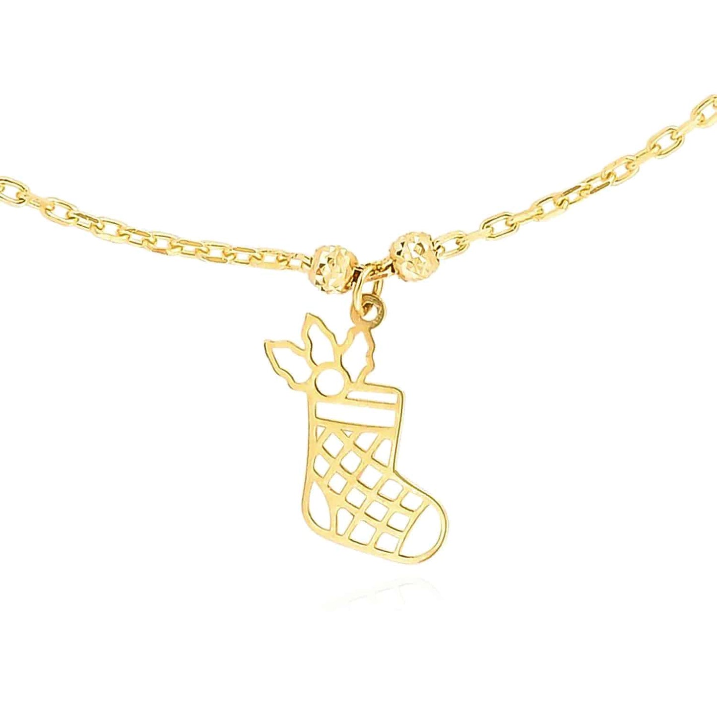 14K Real Gold Holiday Festive Pendant Charms Necklace 14"-18" Adjustable