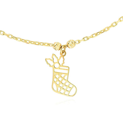 14K Real Gold Holiday Festive Pendant Charms Necklace 14"-18" Adjustable