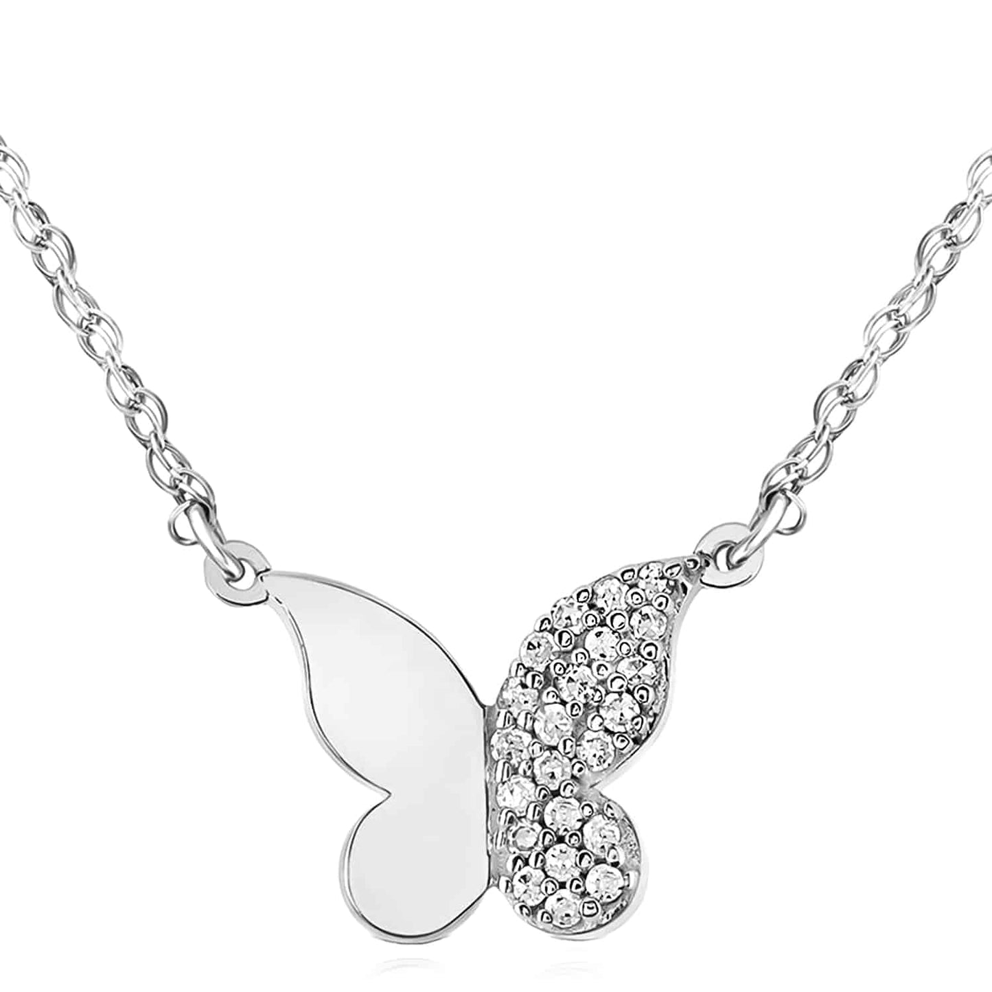 .12CTW Real Diamond 10K Gold Yellow White Rose Butterfly Pendant Necklace 18"