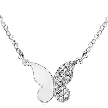 .12CTW Real Diamond 10K Gold Yellow White Rose Butterfly Pendant Necklace 18"