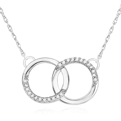 Real Diamond 10K Gold Yellow White Interlocking Circles Pendant Necklace 18"