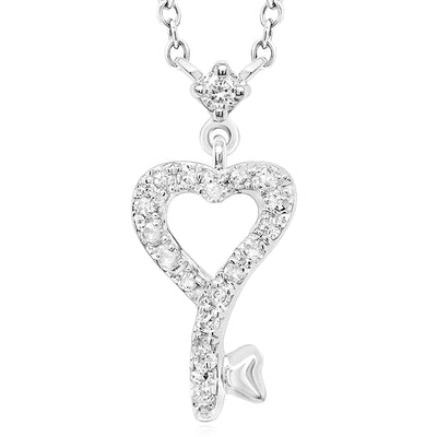 0.10CTW Natural Diamond 10K Yellow White Gold Heart - Key Necklace (Solid Links) 18" - WJD Exclusives