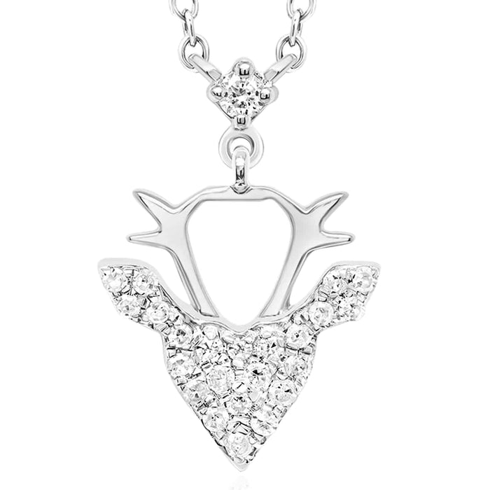 0.12CTW Natural Diamond 10K Yellow White Gold Reindeer Head Necklace (Solid Links) 18" - WJD Exclusives