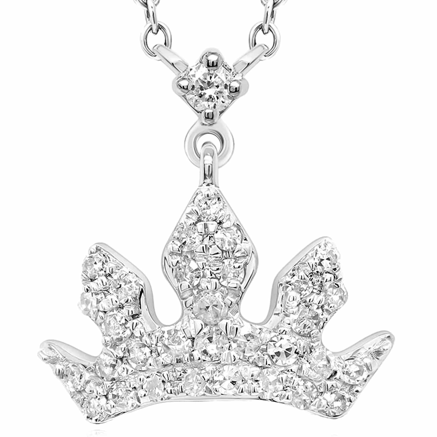 Natural Diamond 10K Yellow White Gold Royal Crown Tiara Necklace