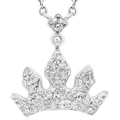 Real Diamond 10K Real Gold Yellow White Royal Crown Tiara Pendant Necklace 18"