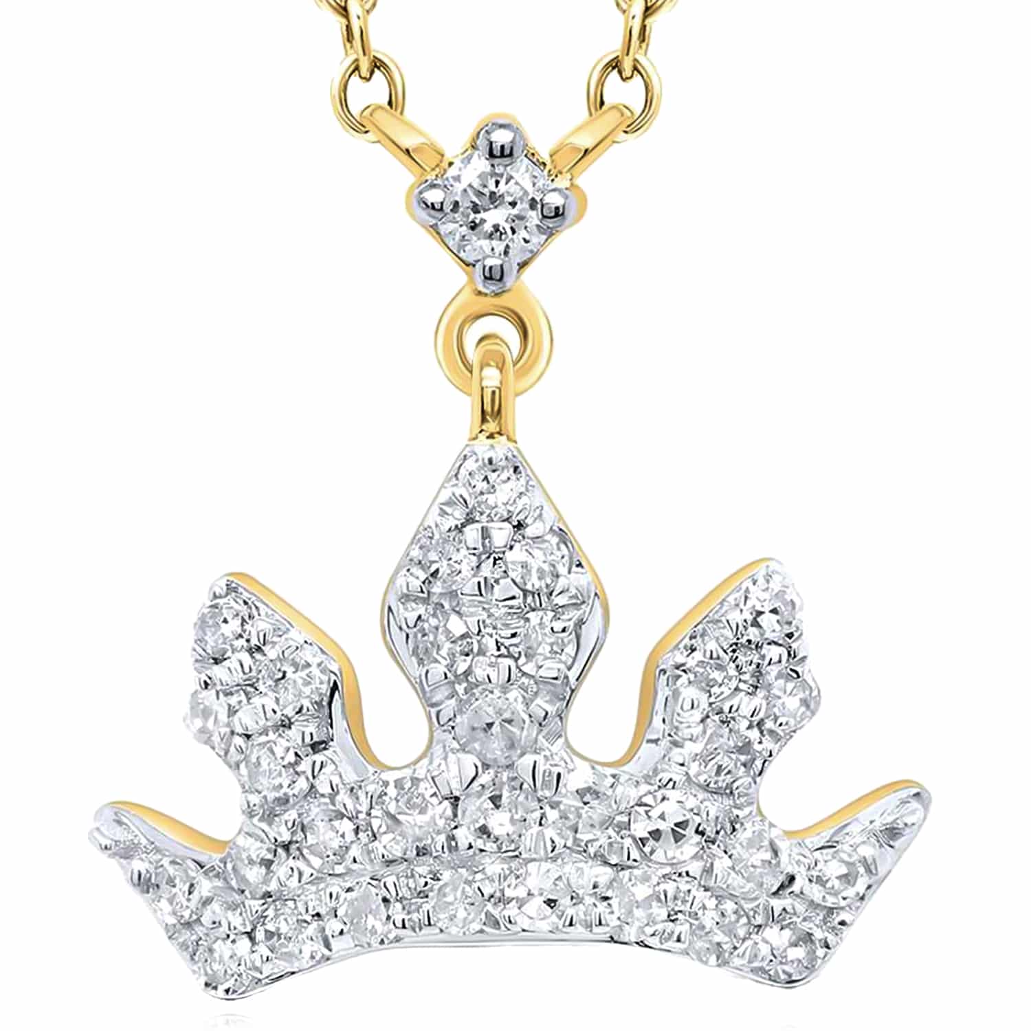 Natural Diamond 10K Yellow White Gold Royal Crown Tiara Necklace