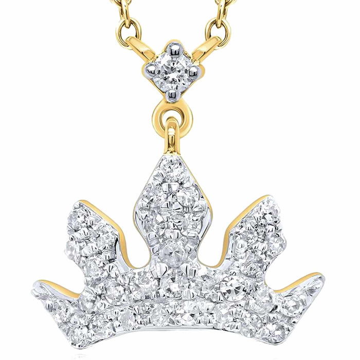 Natural Diamond 10K Yellow White Gold Royal Crown Tiara Necklace (Solid Links) 18" - WJD Exclusives