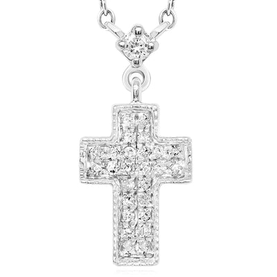 0.12CTW Natural Diamond 10K Yellow White Gold Cross Necklace (Solid Links) 18" - WJD Exclusives