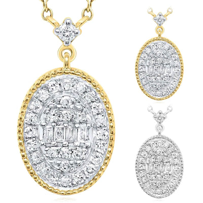 0.20CTW Natural Diamond 10K Yellow White Gold Oval Necklace (Solid Links) 18" - WJD Exclusives