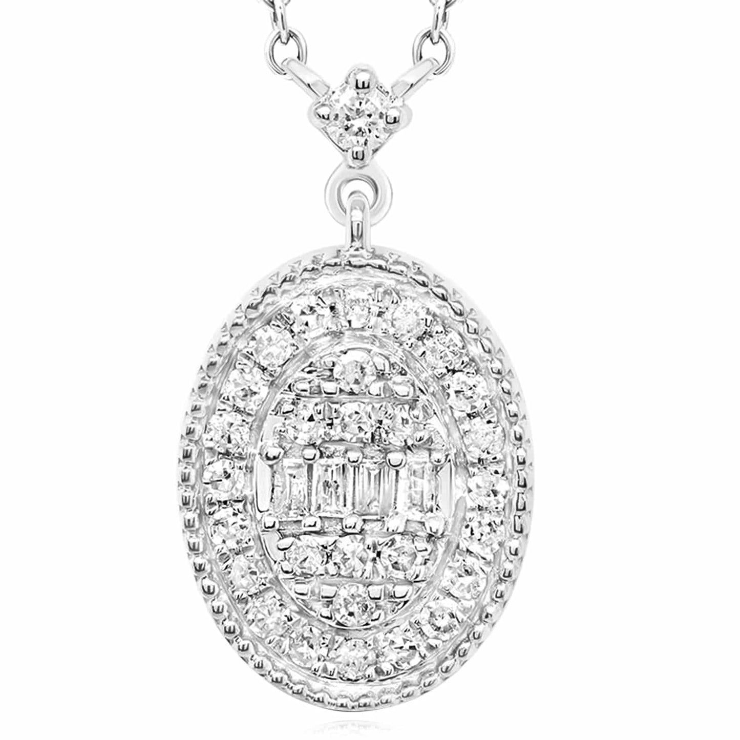 0.20CTW Real Diamond 10K Gold Yellow White Oval Pendant Necklace 18"