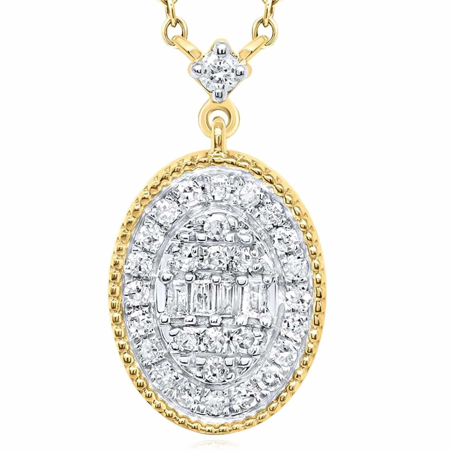 0.20CTW Real Diamond 10K Gold Yellow White Oval Pendant Necklace 18"