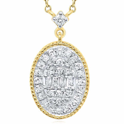 0.20CTW Real Diamond 10K Gold Yellow White Oval Pendant Necklace 18"