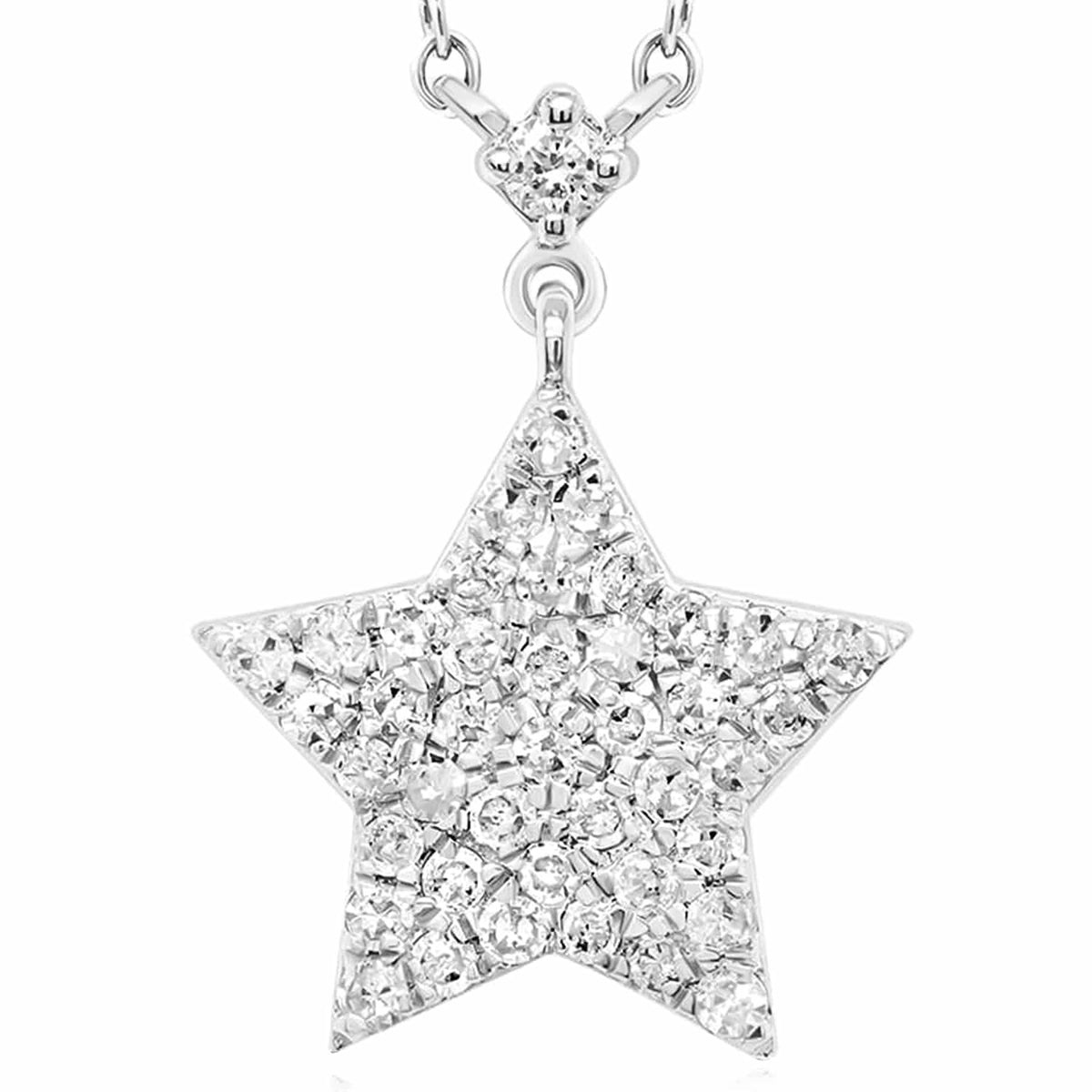 0.25CTW Natural Diamond 10K Yellow White Gold Star Necklace (Solid Links) 18" - WJD Exclusives