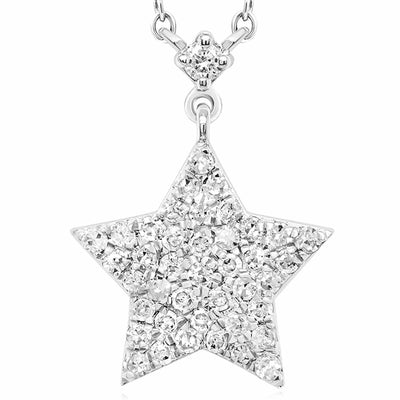 0.25CTW Natural Diamond 10K Yellow White Gold Star Necklace (Solid Links) 18" - WJD Exclusives