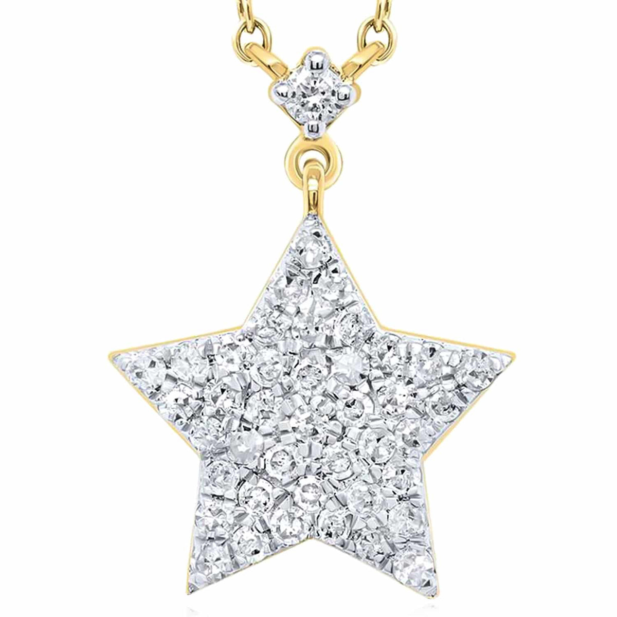 0.25CTW Natural Diamond 10K Yellow White Gold Star Necklace (Solid Links) 18" - WJD Exclusives