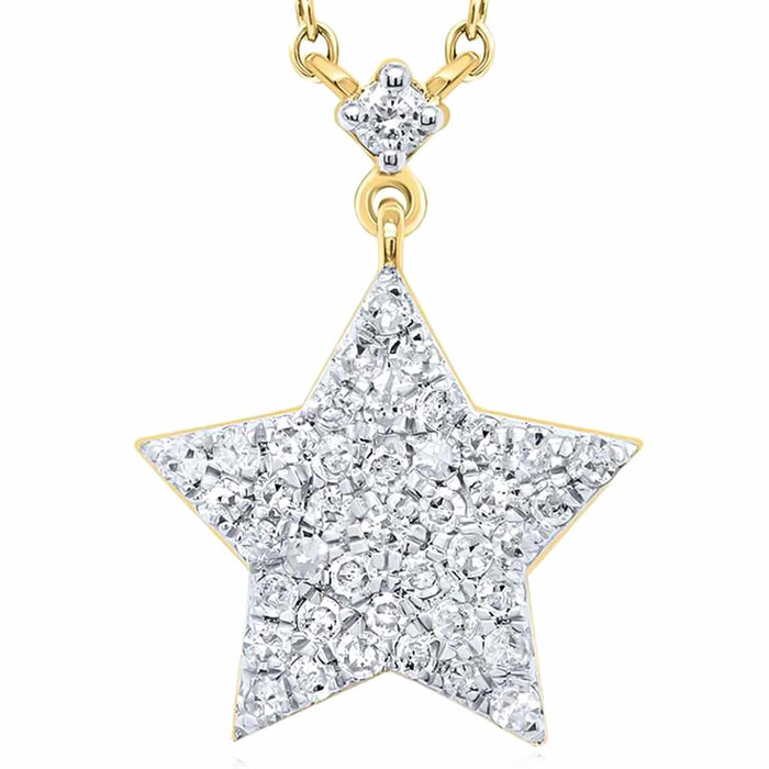 0.25CTW Natural Diamond 10K Yellow White Gold Star Necklace (Solid Links) 18" - WJD Exclusives