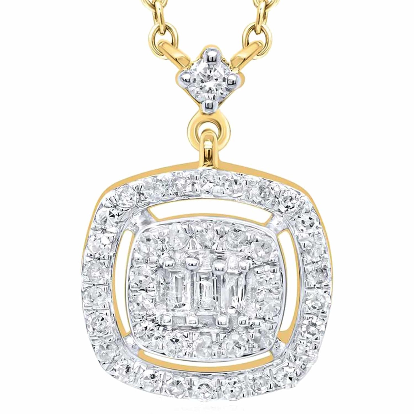 0.25CTW Real Diamond 10K Gold Yellow White Square Pendant Necklace 18"