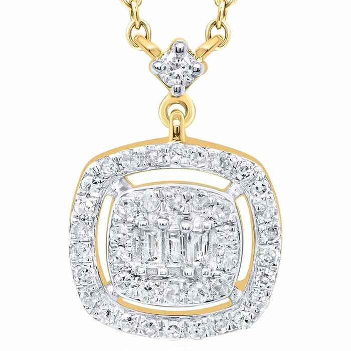 0.25CTW Natural Diamond 10K Yellow White Gold Square Necklace (Solid Links) 18" - WJD Exclusives