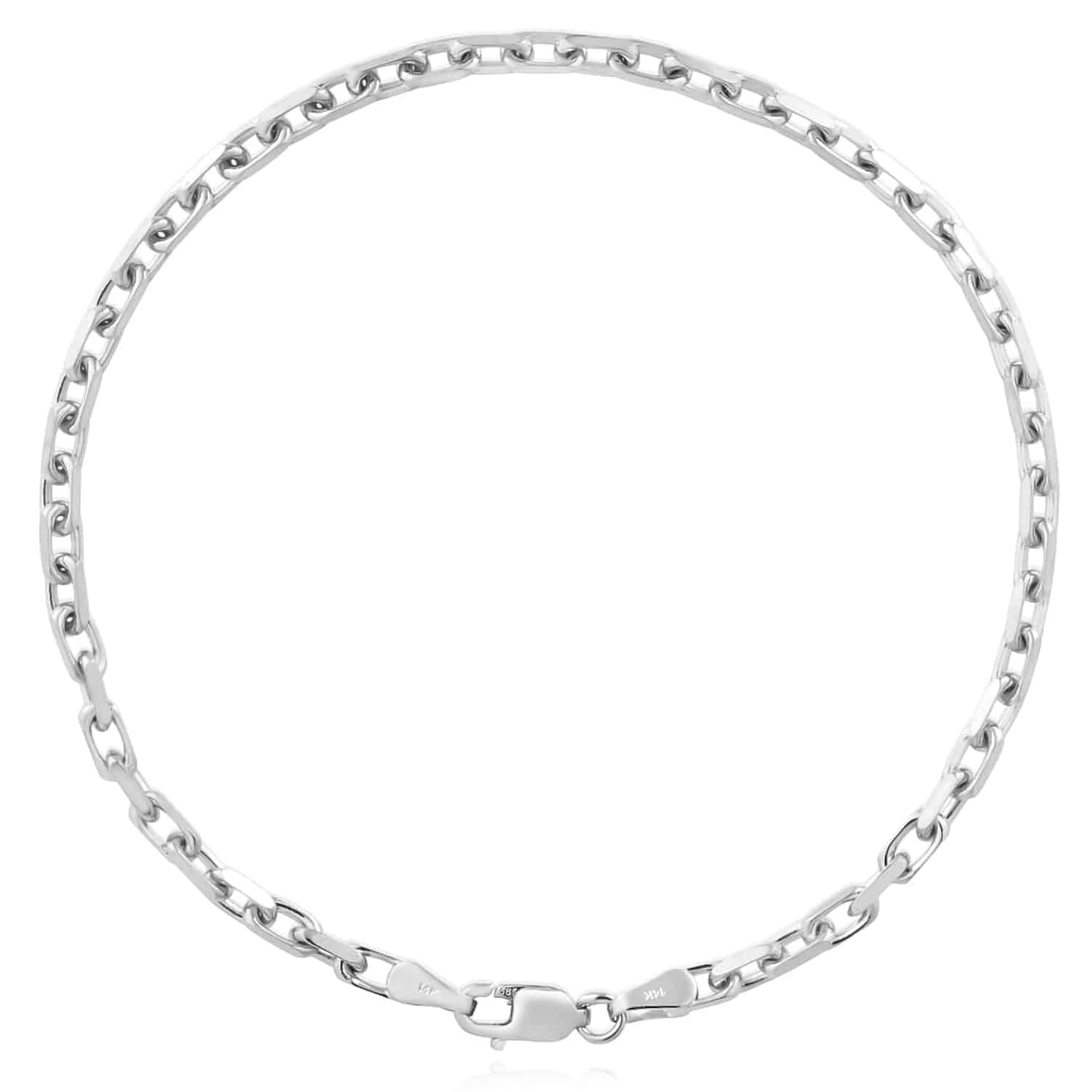 Solid 14K Real Gold White 2.5mm Luxe Cable Bracelet 7.25"