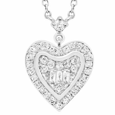 0.25CTW Natural Diamond 10K Yellow White Gold Heart Necklace (Solid Links) 18" - WJD Exclusives