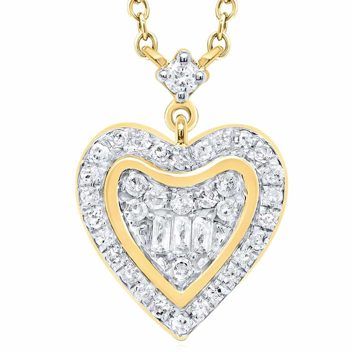 0.25CTW Natural Diamond 10K Yellow White Gold Heart Necklace (Solid Links) 18" - WJD Exclusives