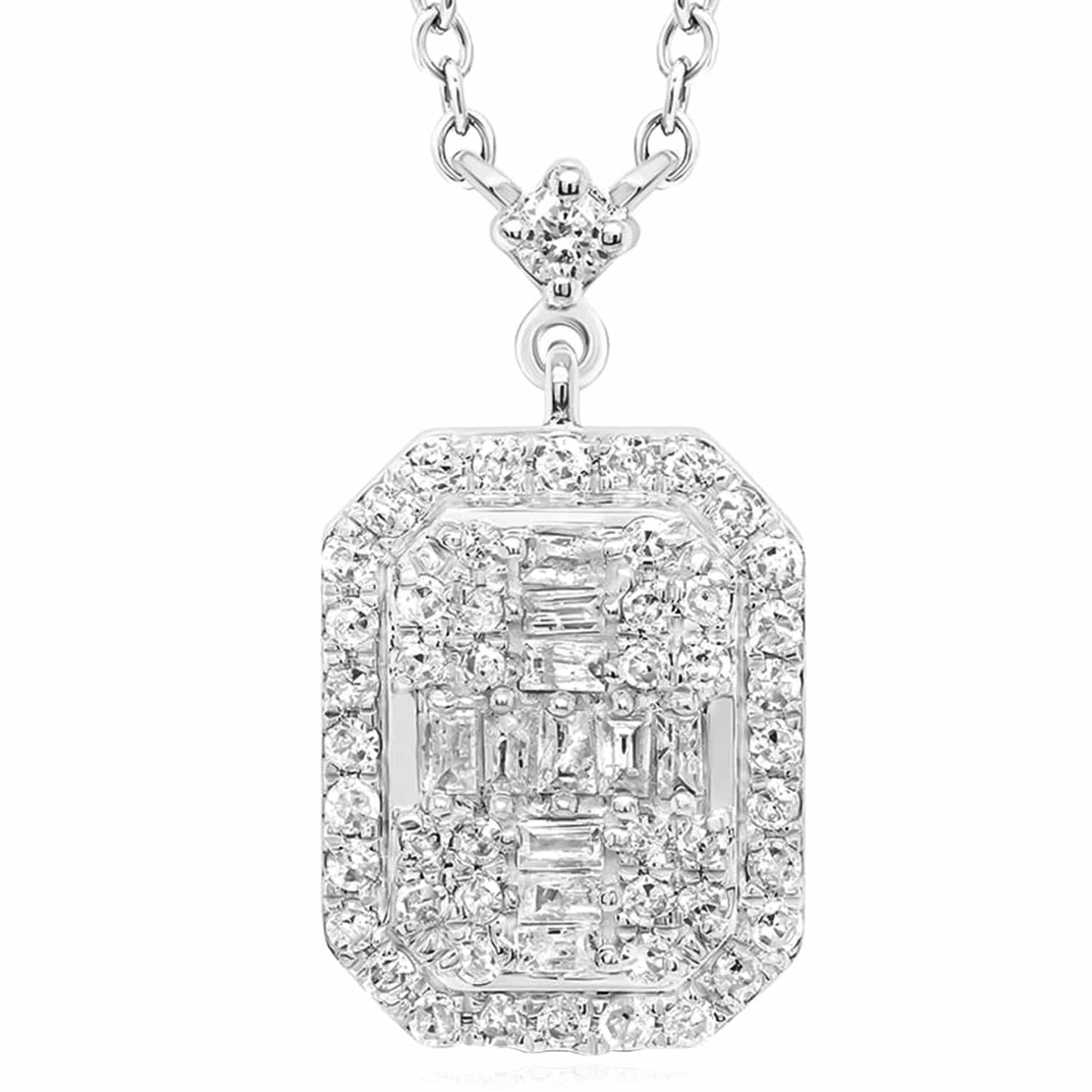 0.33CTW Real Diamond 10K Gold Yellow White Emerald Pendant Necklace 18"