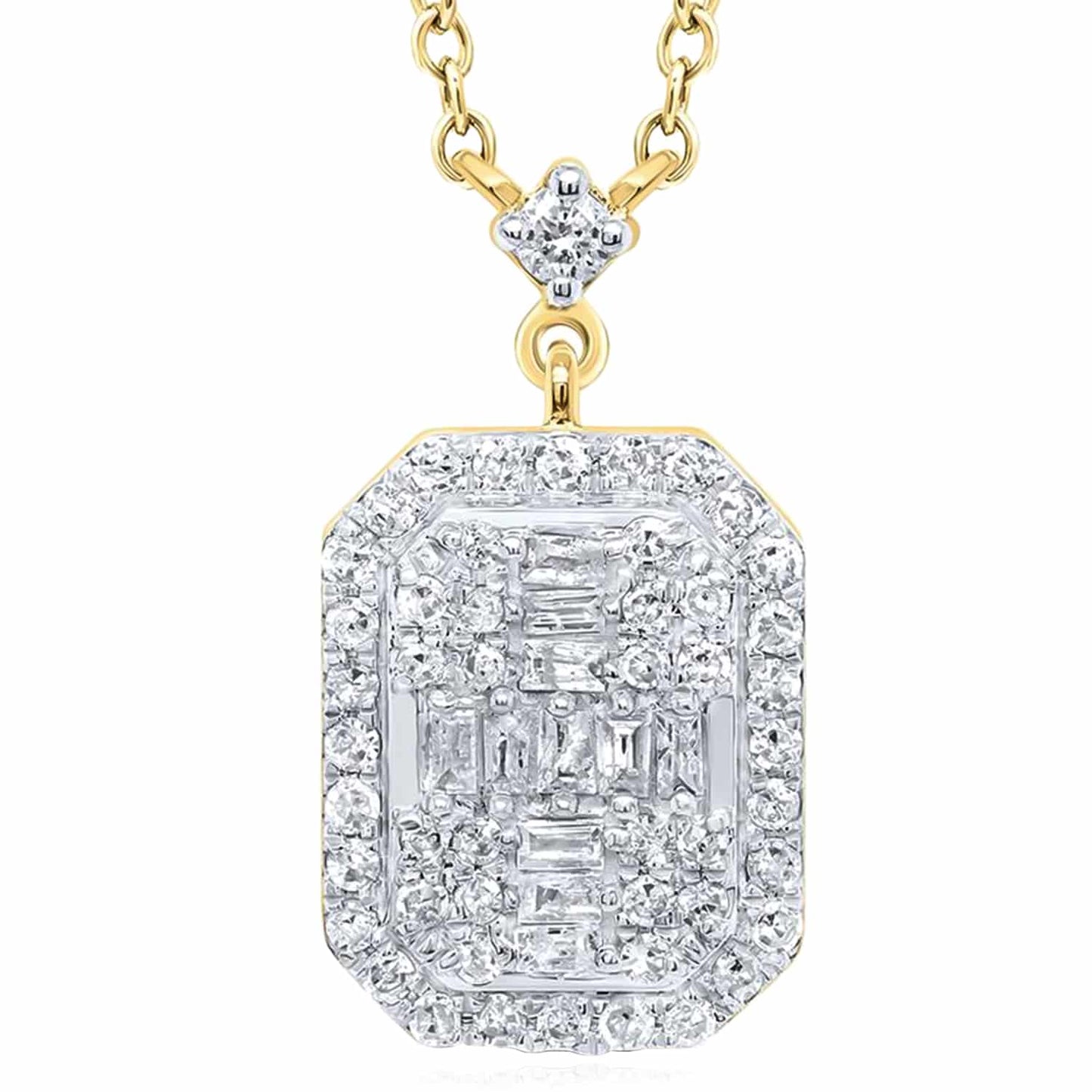 0.33CTW Real Diamond 10K Gold Yellow White Emerald Pendant Necklace 18"