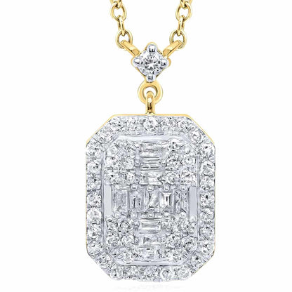 0.33CTW Real Diamond 10K Gold Yellow White Emerald Pendant Necklace 18"
