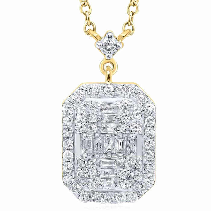 0.33CTW Natural Diamond 10K Yellow White Gold Emerald Necklace (Solid Links) 18" - WJD Exclusives