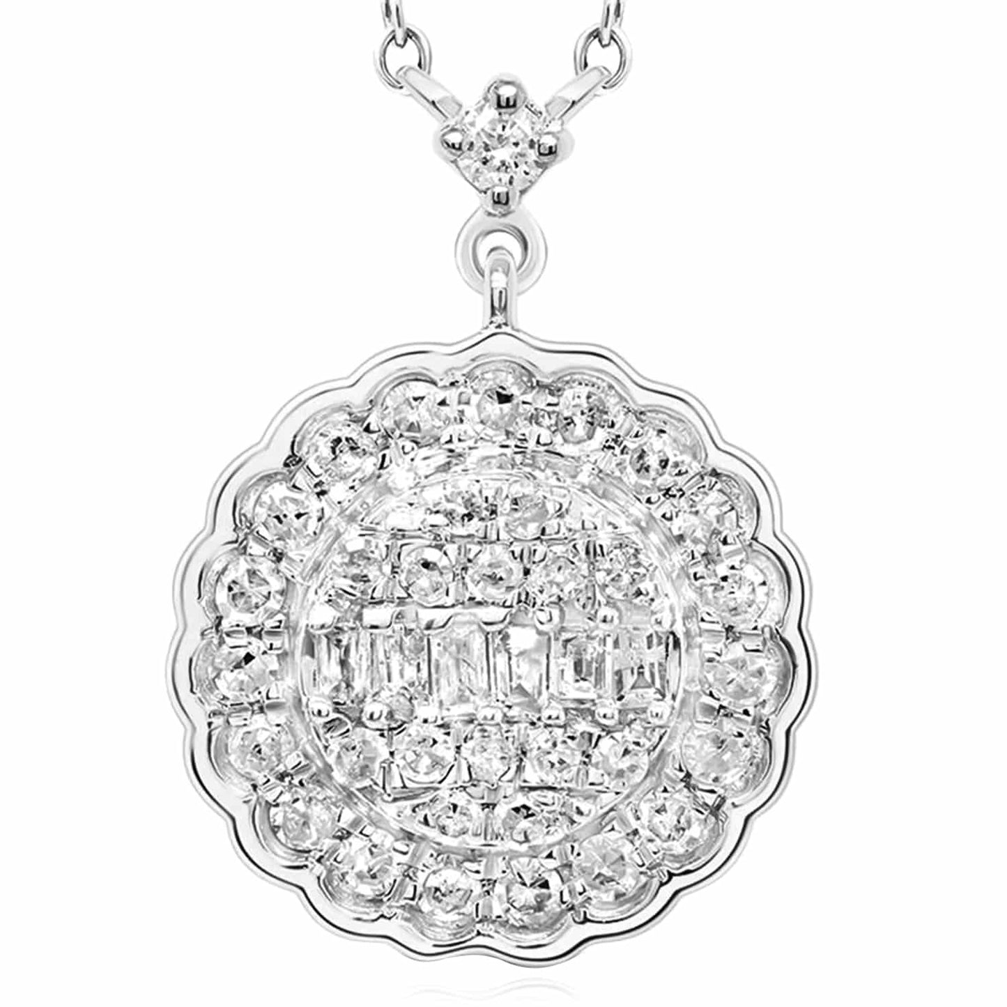 0.33CTW Real Diamond 10K Gold Yellow White Scallop Edge Pendant Necklace 18"