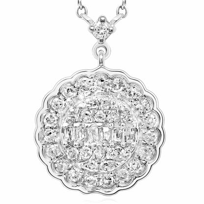 0.33CTW Real Diamond 10K Gold Yellow White Scallop Edge Pendant Necklace 18"