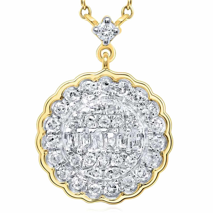 0.33CTW Natural Diamond 10K Yellow White Gold Scallop Edge Necklace (Solid Links) 18" - WJD Exclusives