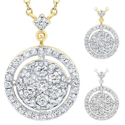 0.33CTW Real Diamond 10K Gold Yellow White Circular Pendant Necklace 18"