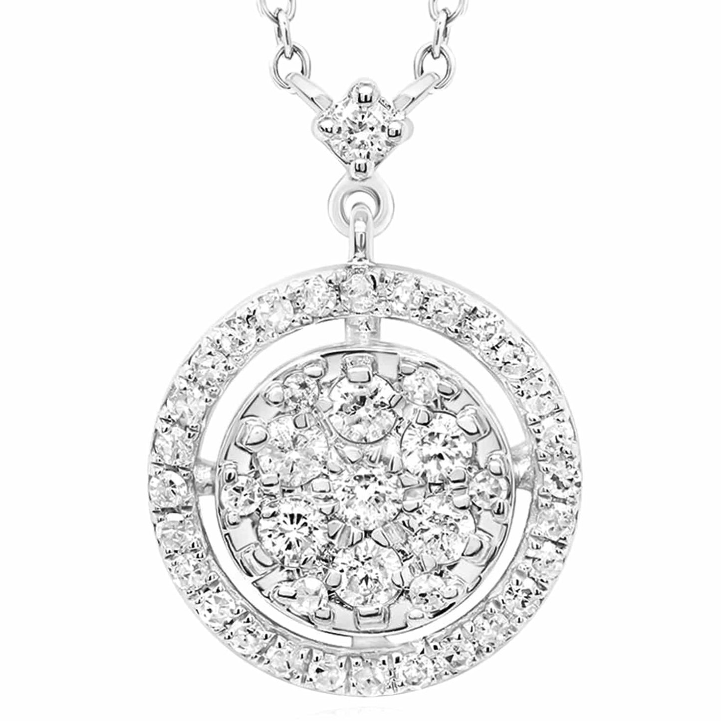 0.33CTW Real Diamond 10K Gold Yellow White Circular Pendant Necklace 18"