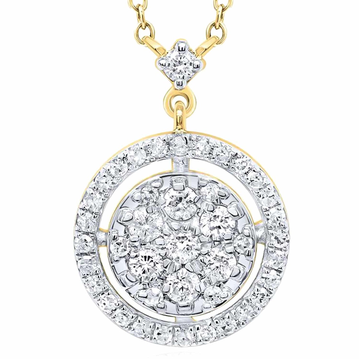 0.33CTW Real Diamond 10K Gold Yellow White Circular Pendant Necklace 18"