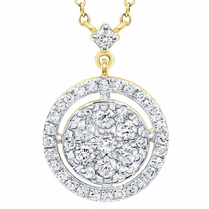 0.33CTW Real Diamond 10K Gold Yellow White Circular Pendant Necklace 18"