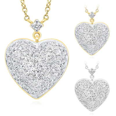 0.50CTW Natural Diamond 10K Yellow White Gold Heart Necklace (Solid Links) 18" - WJD Exclusives