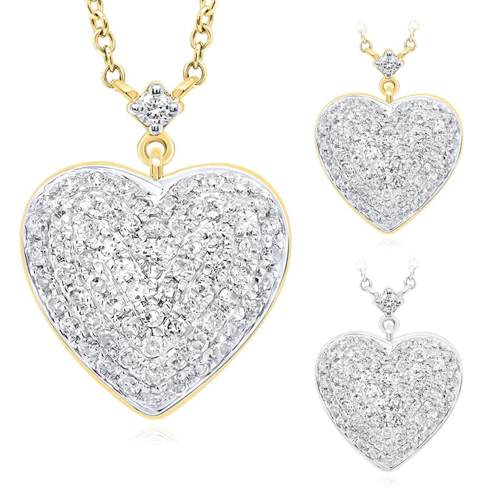 0.50CTW Natural Diamond 10K Yellow White Gold Heart Necklace (Solid Links) 18" - WJD Exclusives