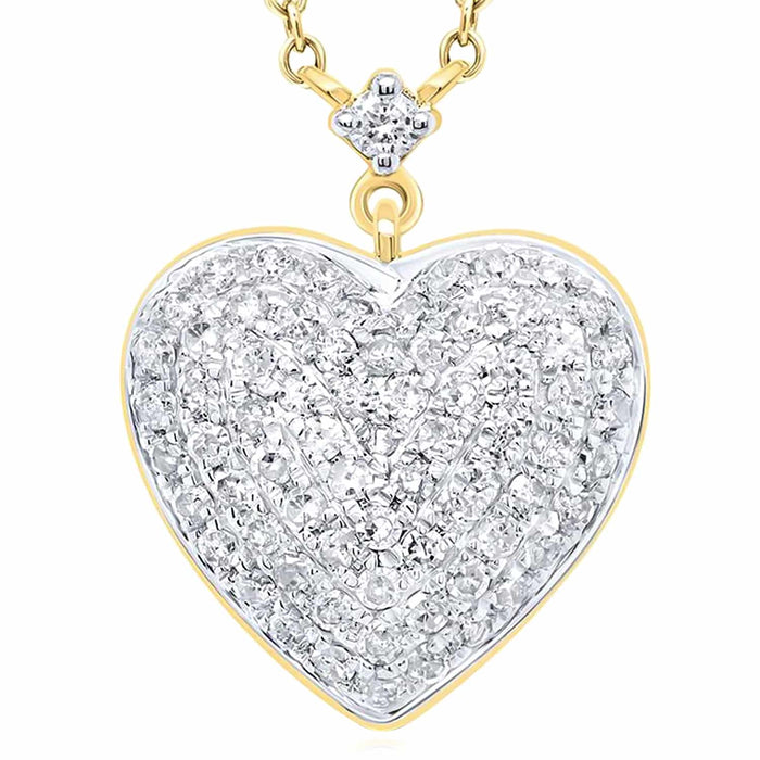 0.50CTW Natural Diamond 10K Yellow White Gold Heart Necklace (Solid Links) 18" - WJD Exclusives